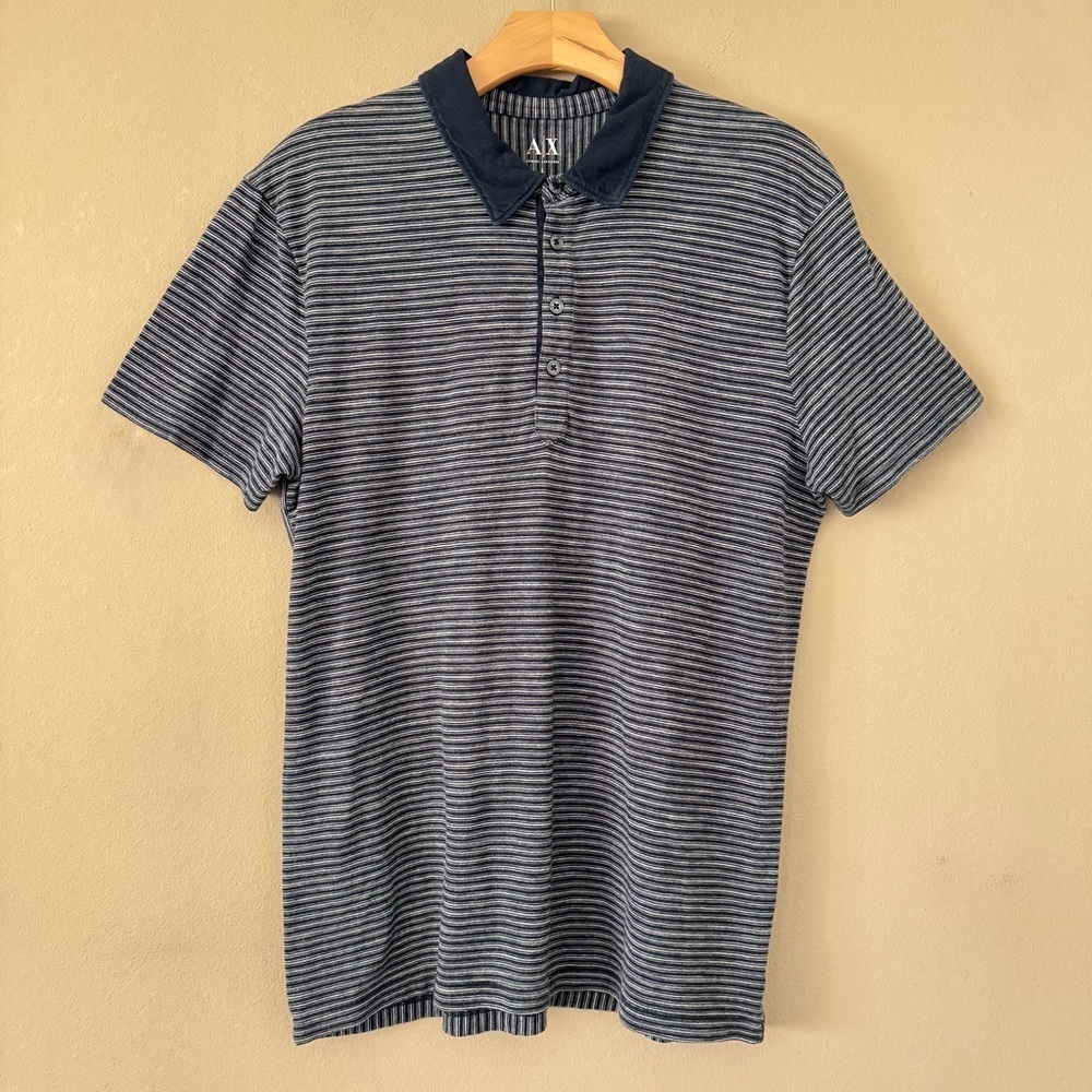A/X Armani Exchange Men's Navy Striped Polo Shirt L